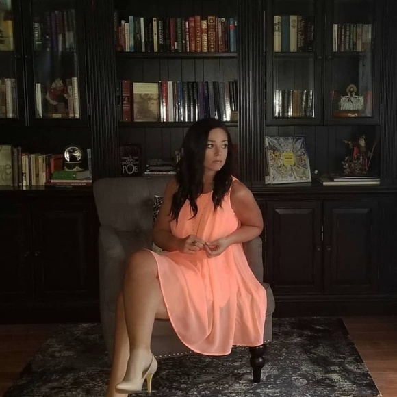 Neon Coral Chiffon Dress - Picture 1 of 4